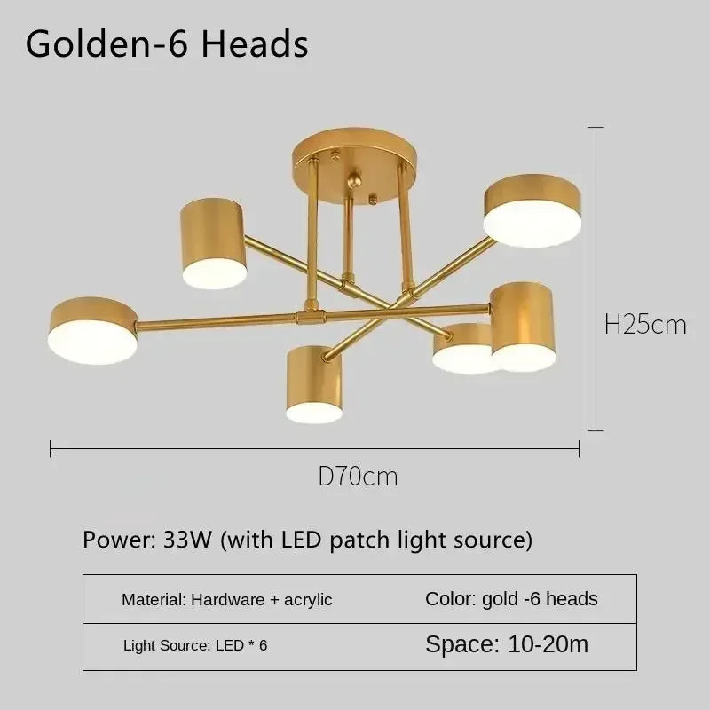 Nordic LED Chandelier Multi Head Ceiling Lamp for Living Room Bedroom