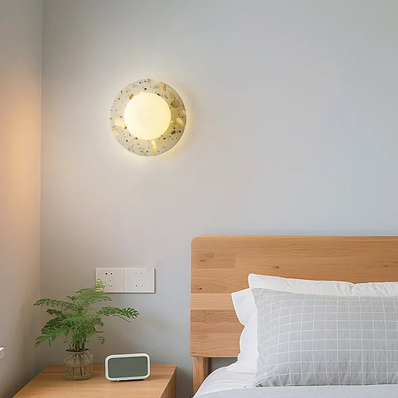 Terrazzo Stone Glass LED Wall Light Fixture with Pull Chain Switch