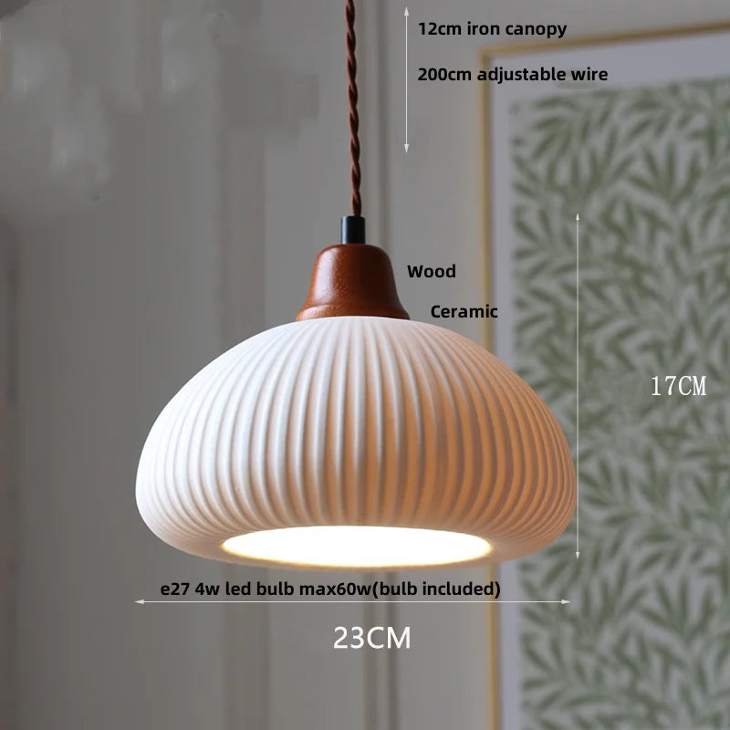 White Ceramic LED Pendant Lamp, Nordic Modern Hanging Light with Adjustable Copper Socket