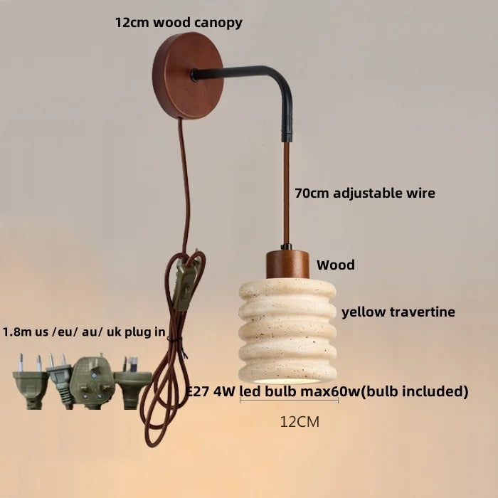 Yellow Travertine LED Wall Lamp Sconce Adjustable Stair Light Fixtures