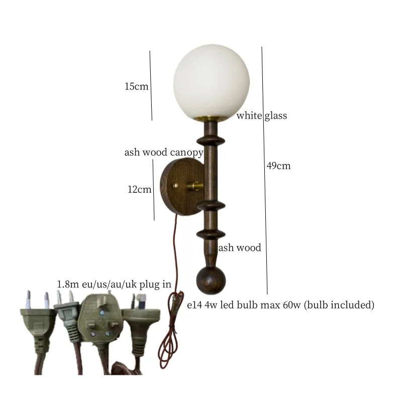 Afralia™ White Glass LED Wall Lamp French Vintage Living Room Bedroom Light