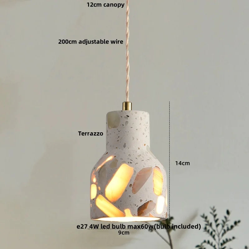 Afralia™ Terrazzo Stone LED Pendant Light Fixture Copper Socket for Modern Home Decor