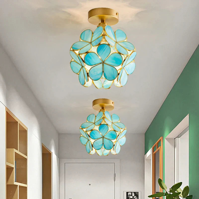 Nordic Flower Ball LED Ceiling Lights Copper Glass Chandelier