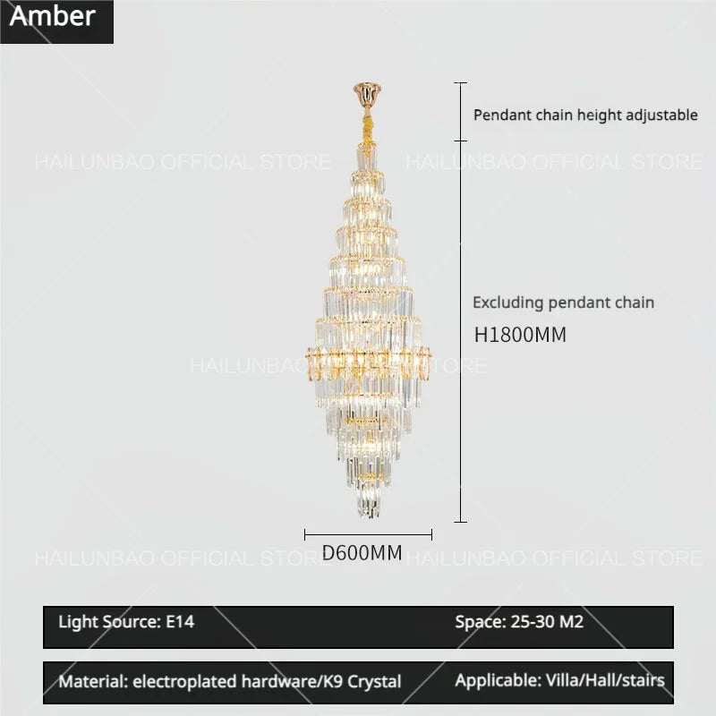 Hollow Spiral Staircase Chandelier | Modern Long Crystal Light for Villa Livingroom