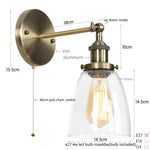 Vintage Single Arm LED Wall Lamp Iron Glass Retro Stair Light