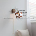 Clear Glass LED Wall Light Fixture Walnut Wood Pull Chain Switch Nordic Modern Wall Lamp
