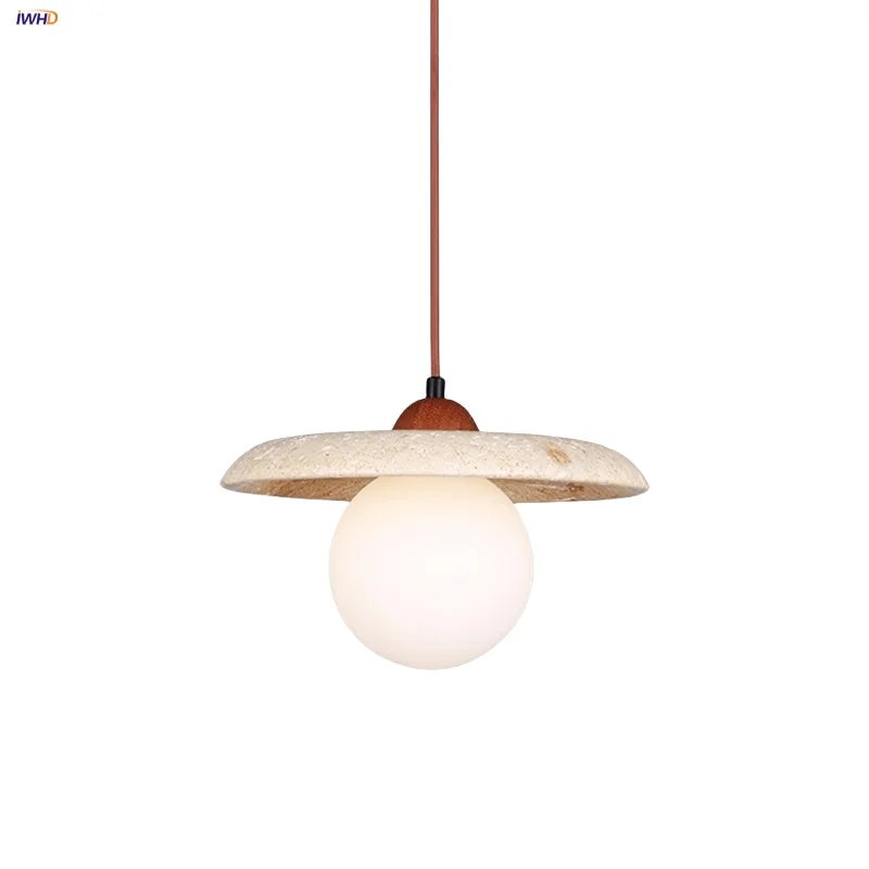 Afralia™ Yellow Cave Stone LED Pendant Lights Natural Wood Hanging Lamp