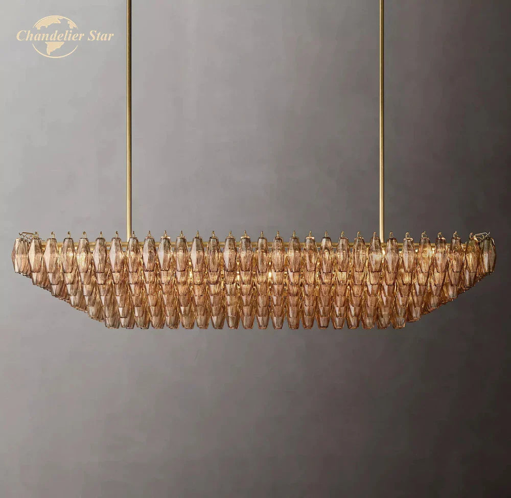 Chiara Smoke Glass Tiered Chandelier - Modern Large Rectangular Hanging Lights