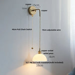 Nordic LED Wall Lamp Pull Chain Copper Glass Stair Light Sconce