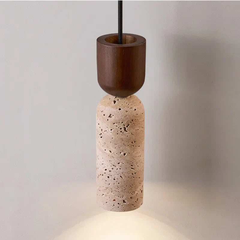 Wood LED Wall Lamp Yellow Travertine Pull Chain Switch Modern Nordic Style