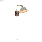 Nordic LED Wall Light Pull Chain Switch Rotatable Walnut Copper Bedside Lamp