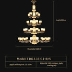 Natural Jade Copper Chandelier Modern Duplex Building Zhongshan Lamps
