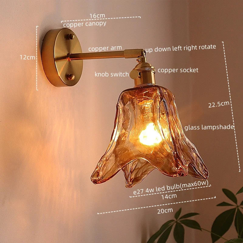 Amber Glass LED Wall Lamps for Living Room and Bathroom Mirror Lighting