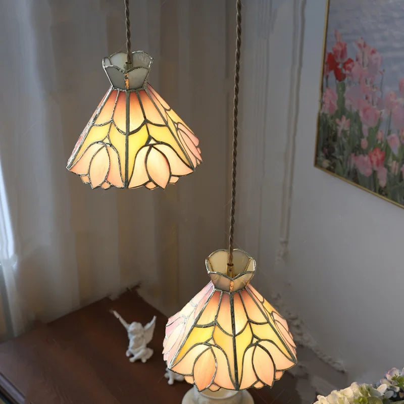 Tiffany Flower Glass LED Pendant Light for Nordic Modern Home Decor
