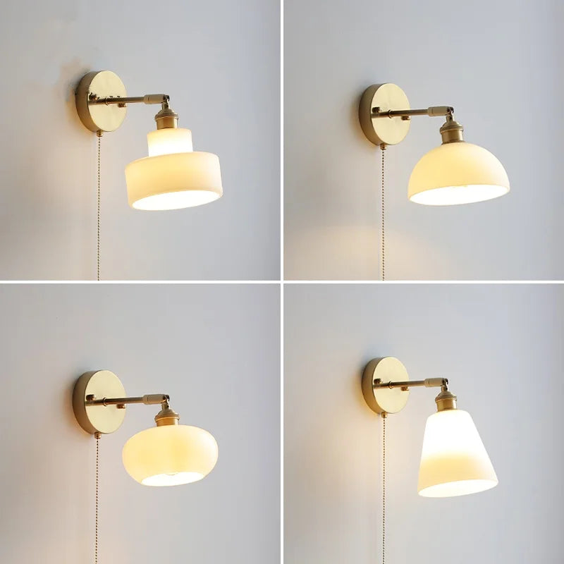 Glass LED Wall Sconce Pull Chain Switch Modern White Stair Light