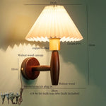Pleated Fabric LED Wall Sconce Lamp Walnut Wood Light