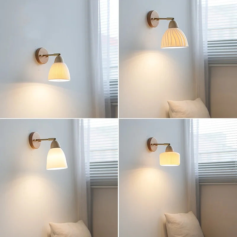 Ceramic Wood Up Down Rotate LED Wall Sconce Light Fixtures
