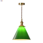 Copper Canopy LED Pendant Light Fixture Green Glass Hanging Lamp
