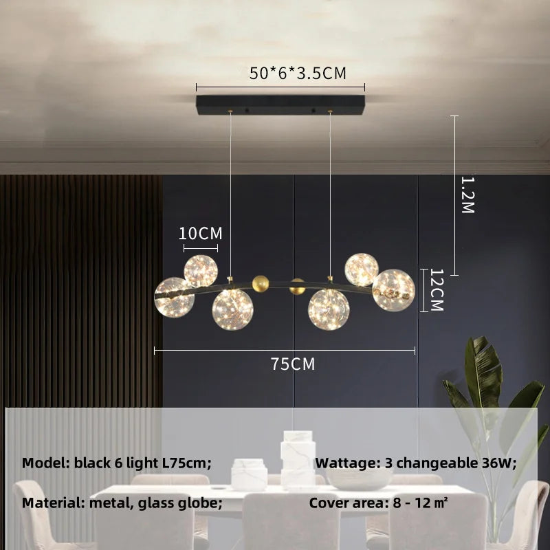 Nordic Glass Globe Pendant Lights Chandelier with 3 Changeable LED Lights