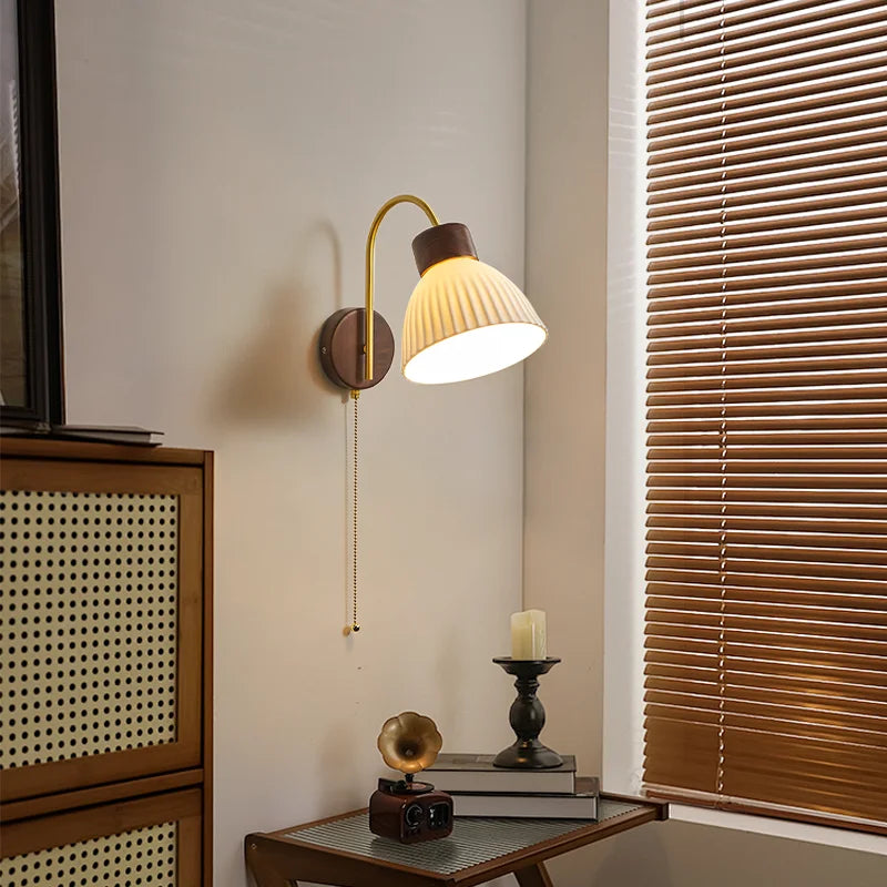 Ceramic Wood LED Wall Lights Modern Bedside Lamp for Home Decor