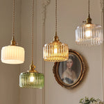 Glass LED Pendant Light: Nordic Design, Adjustable, Knob Switch - White Stripe