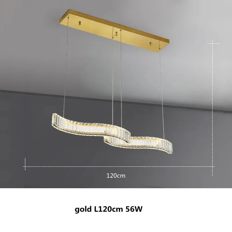 S Wave Steel & Crystal Dimmable LED Pendant Lights