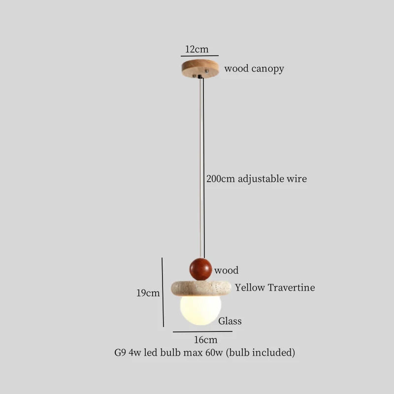 Travertine LED Hanging Lamp for Bedroom Living Room Bar | Japanese Wabi Sabi Pendant Lighting