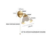 Copper LED Wall Light Fixture Pull Chain Switch Simple Art Bedside Lamp