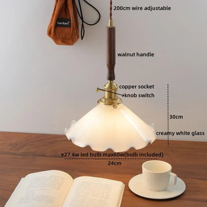 Ceramic Walnut Copper LED Pendant Light Chandelier for Bedroom Living Room