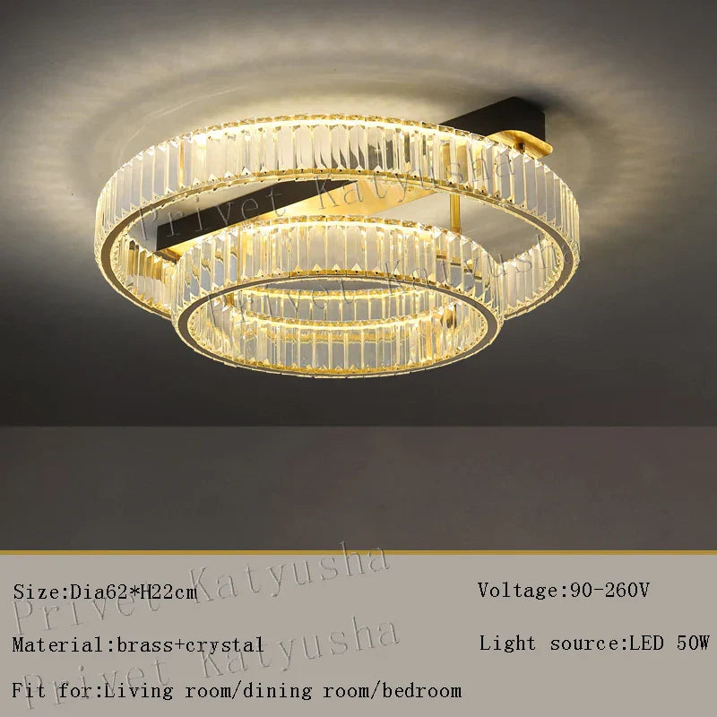 Gold Crystal Copper Ceiling Lamps LED Modern Home Room Decor Lighting