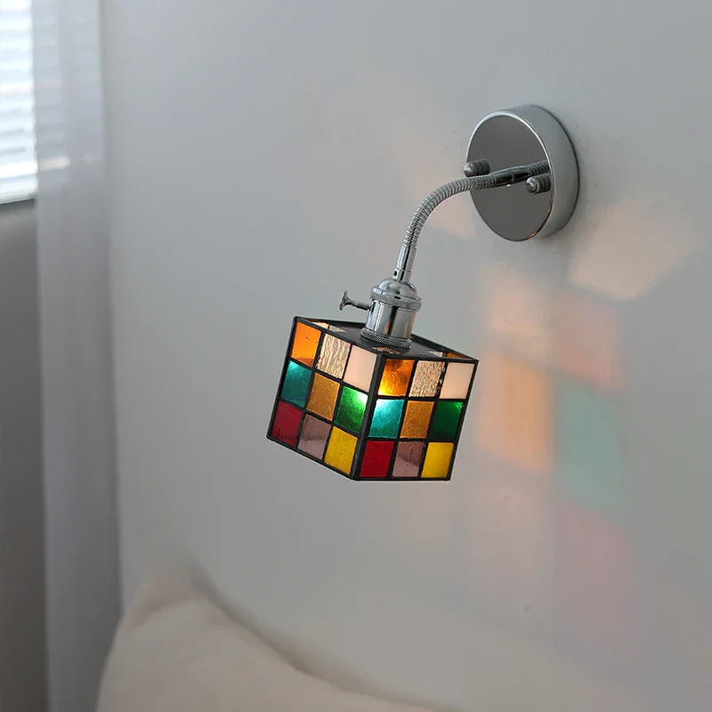 Modern Colorful Glass Wall Sconce with Pull Chain and Flexible Arm
