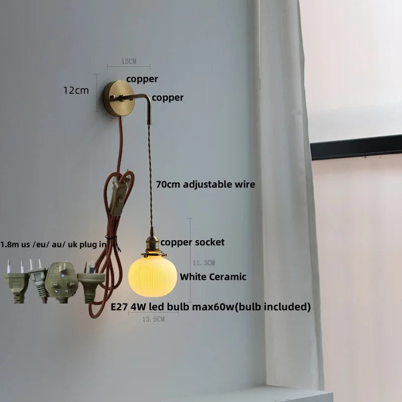 Pink Flower Glass LED Wall Light: Copper Nordic Modern Bedroom Lamp