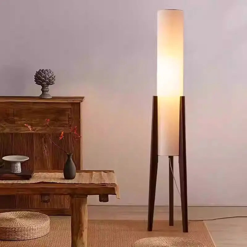 Solid Wood Floor Lamp with Fabric Shade