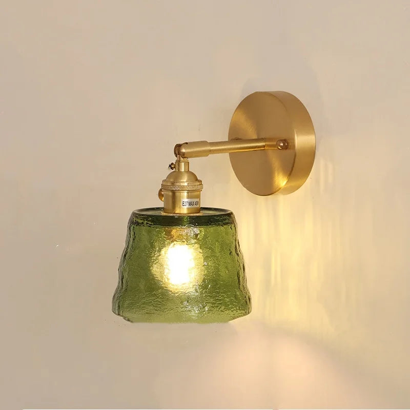 Afralia™ Green Glass LED Wall Lights Pull Chain Switch Vintage Style Bedside Lamp