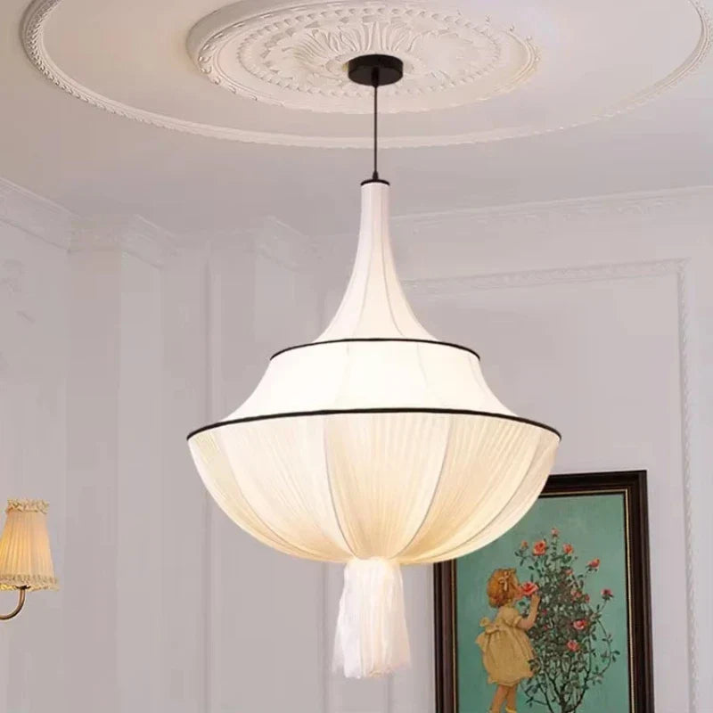 Creamy E27 Foyer Chandelier: French-Inspired LED Pendant Lights for Bedroom, Art Decor Lampara