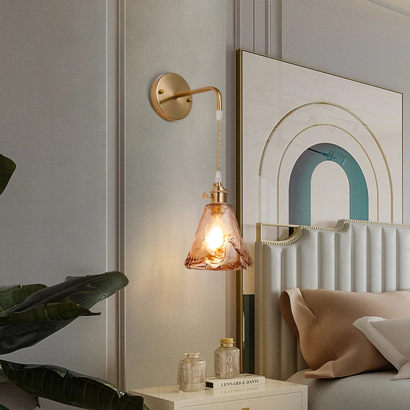 Copper Glass LED Wall Light for Modern Nordic Living Room Bedroom