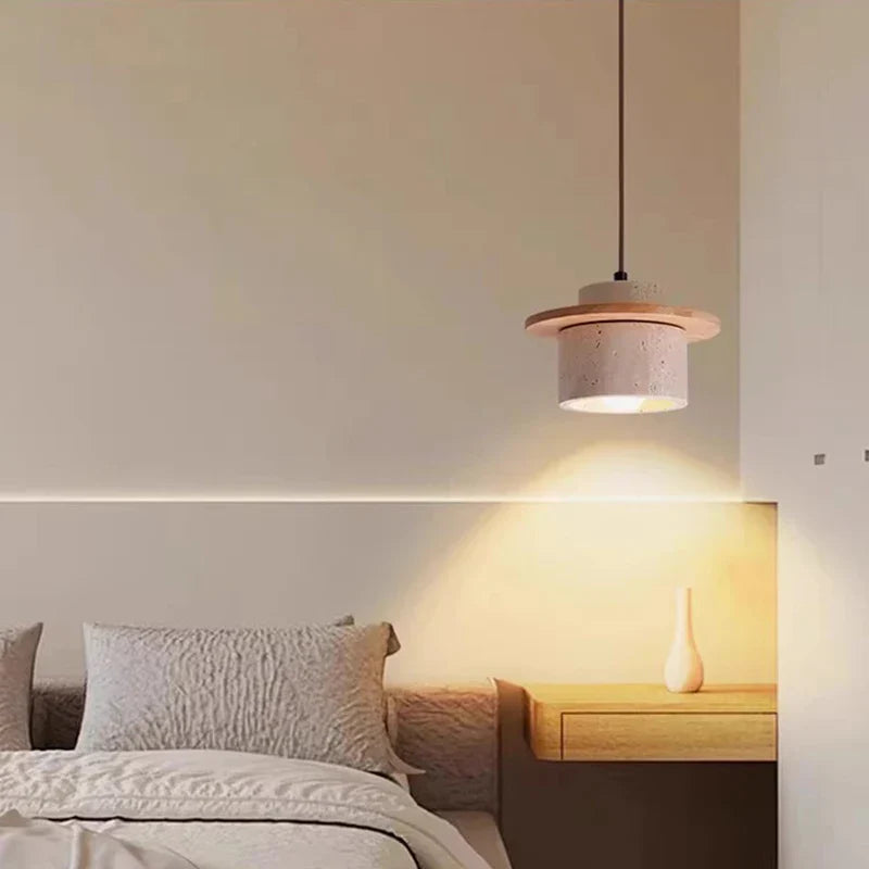 Yellow Travertine Stone LED Pendant Light for Bedside Living Room Decor