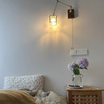 Cube Glass LED Wall Sconce Walnut Wood Rotatable Mirror Light