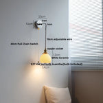 Afralia™ Ceramic LED Wall Lamp with Pull Chain Switch, Adjustable Stair Light Sconce
