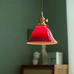 Afralia™ Red Glass LED Pendant Lamp American Style Vintage Copper Hanging Light