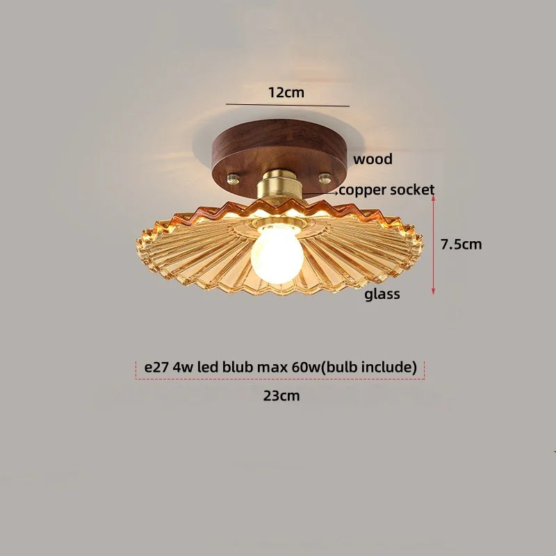 Vintage LED Ceiling Light Fixture Retro Flower Glass Copper Rotate Lamp