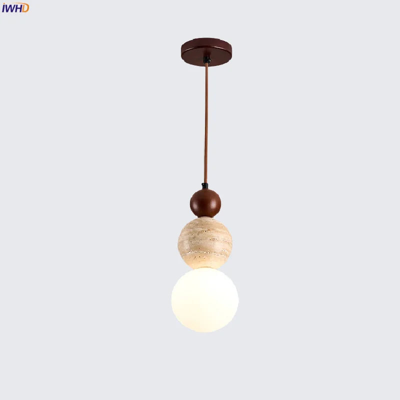 Afralia™ Yellow Travertine Spherical Stone LED Pendant Lamp for Bedside Living Room