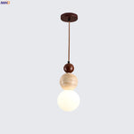 Afralia™ Yellow Travertine Spherical Stone LED Pendant Lamp for Bedside Living Room