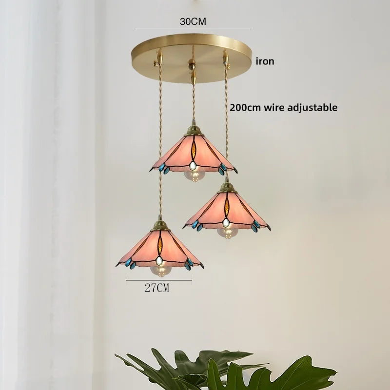 Pink Glass LED Pendant Lights Copper Modern Hanging Lamp Home Decor