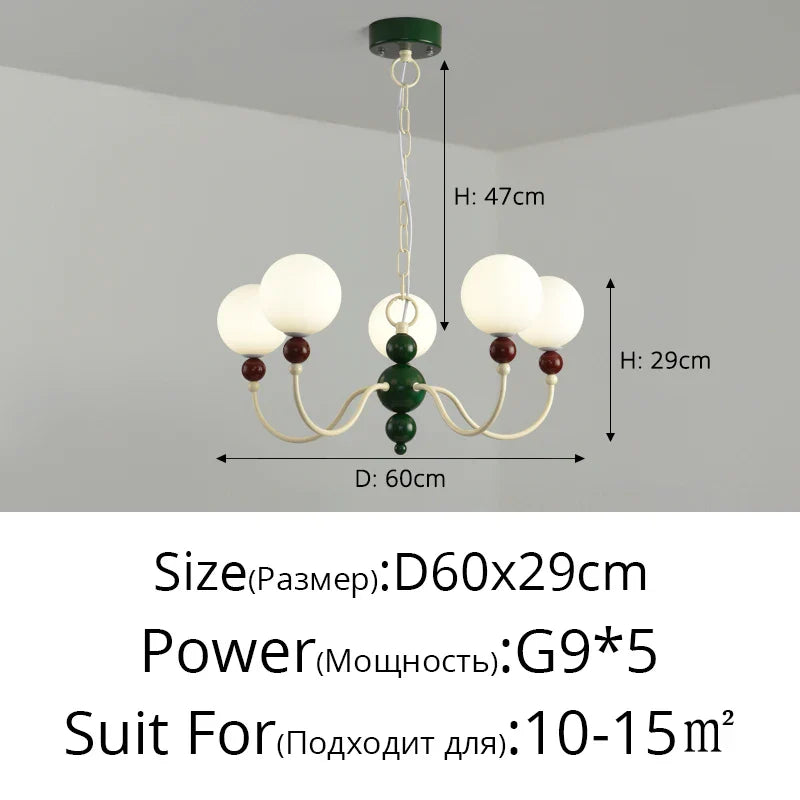 Modern Cream Green Glass Chandelier for Bedroom Living Room Kitchen