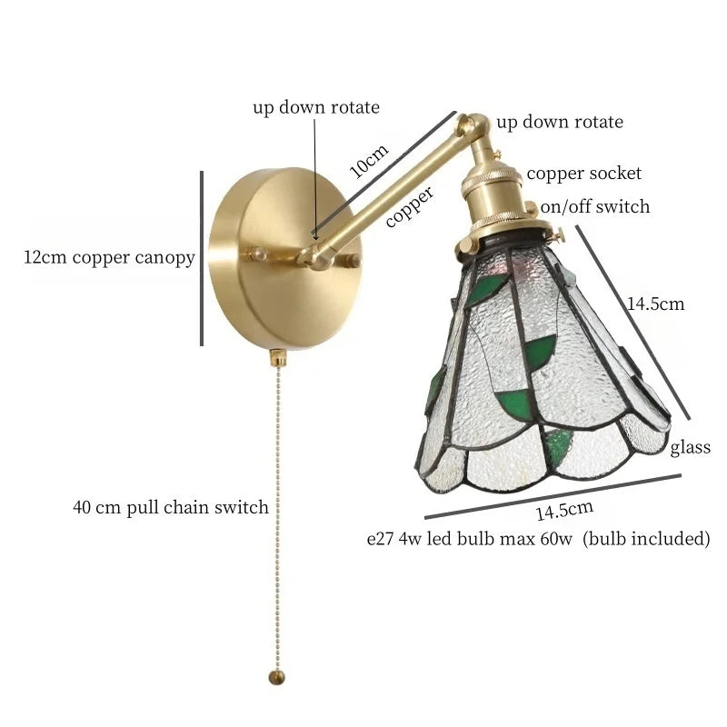 Glass LED Wall Lamps Pull Chain for Bedroom & Living Room