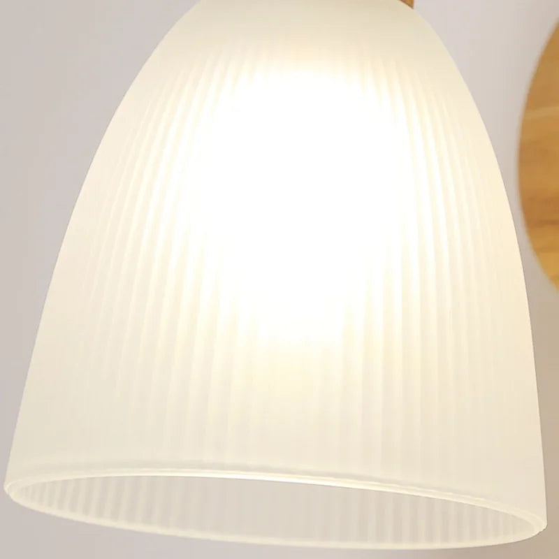 Glass LED Wall Sconce Wood Base Modern Bathroom Light Fixture