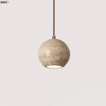Yellow Travertine Spherical Stone LED Pendant Light for Bedroom Dining Living Room