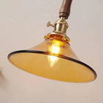 Amber Glass LED Pendant Light with Walnut Handle for Dining Living Room