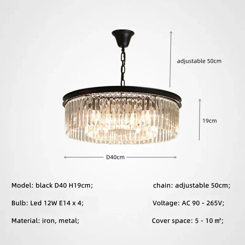 Gold Black Metal Crystal Pendant Lights Chain Hanging LED Suspension Lamp Fixtures